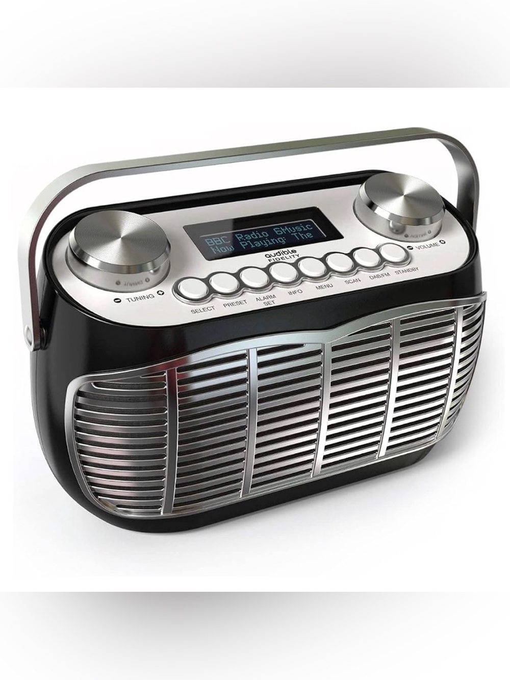 Detroit Retro AM FM Radio for Home with Alarm Clock and LCD -Black AC & Battery